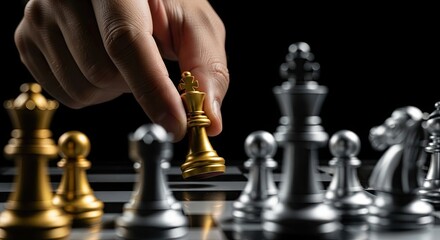 Strategic Chess Game with Golden King Piece in Focus