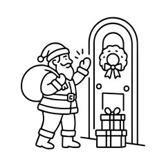 Obraz premium outline icon Santa knocking on the door vector on a white background Vector outline icon of a holiday on a white background