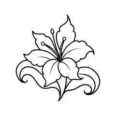 Fantasy hibiscus bouquet with stylized petals detailed outline vector art illustration