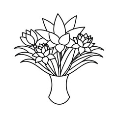 Floating tropical bouquet with delicate stems detailed outline vector art illustration