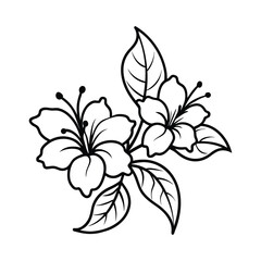 Fantasy hibiscus cluster with layered blooms detailed outline vector art illustration