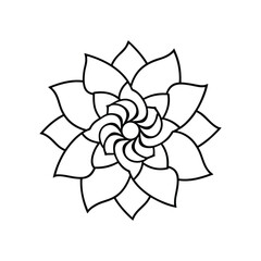 Spiral mandala of lotus flowers detailed black outline vector art illustration