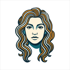 Hand-drawn Virgo zodiac sign illustration featuring a serene woman with flowing hair and elegant lines. Ideal for astrology, horoscope, and feminine art themes. Part of set.