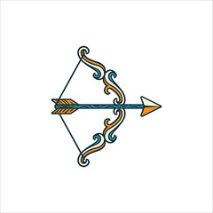 Hand-drawn Sagittarius zodiac sign illustration with ornate bow and arrow in bold vintage style. Perfect for astrology, adventure, and tattoo-inspired artwork. Part of set.