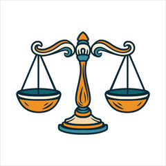 Hand-drawn Libra zodiac sign illustration showing elegant balance scales with vintage details and vivid tones. Perfect for astrology, justice, and harmony-themed art. Part of set.