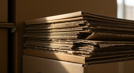 Stack of cardboard boxes in natural light in indoor setting  