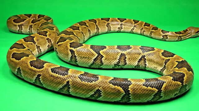 Captivating Burmese Python Collection Displayed on a Vibrant Green Screen, Perfect for Educational Content about Reptiles and Wildlife Conservation