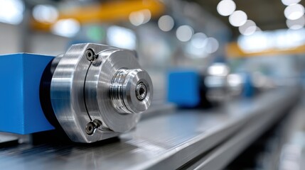 Fototapeta premium high-tech manufacturing, photographs of a tech facility creating maternal androids, showing assembly lines, robots in different stages, precision robotics, sterile environment, and advanced equipment