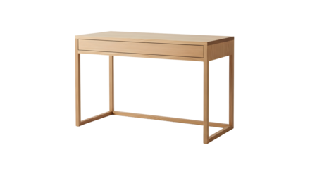 Wooden Desk with Rectangular Tabletop on Black Background in Studio Lighting with Geometric Design and Minimalist
