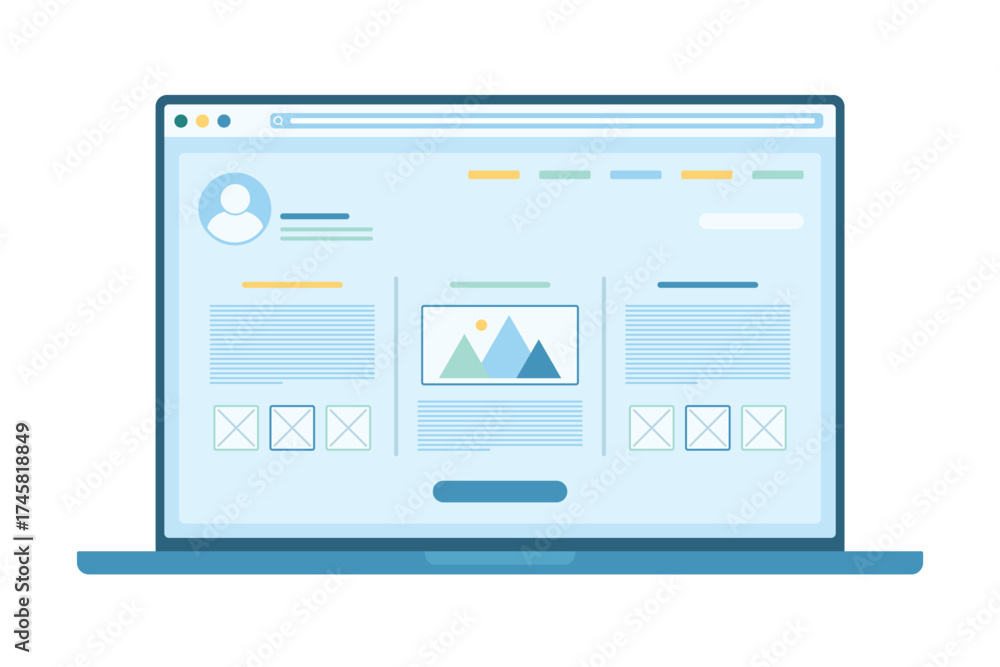 Wall mural dashboard design, mobile wireframe development vector illustration. cartoon isolated responsive webs