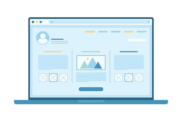 Fototapeta na wymiar Dashboard design, mobile wireframe development vector illustration. Cartoon isolated responsive website prototype on laptop desktop, programming interface with layout of images and digital content