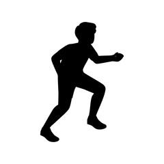 Black vector illustration of a running man and woman athlete silhouettes for sport and fitness art