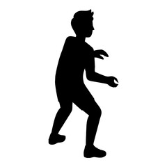 A vector illustration of a running soccer player silhouette and a girl with a ball depicts sport and action