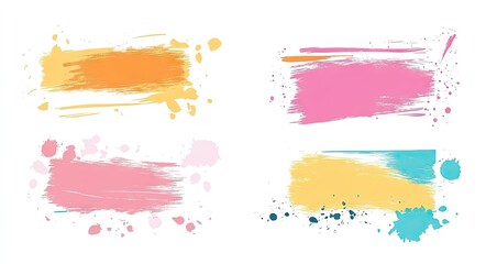 Fototapeta premium A collection of colorful rectangular paint splashes in blue, yellow, pink, and purple, arranged on a white background