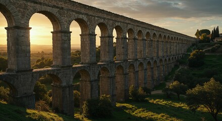 Obraz premium Ancient aqueduct at sunset
