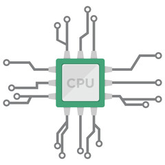 Central processing unit icon with circuit board connections representing graphics processing isolated on transparent background