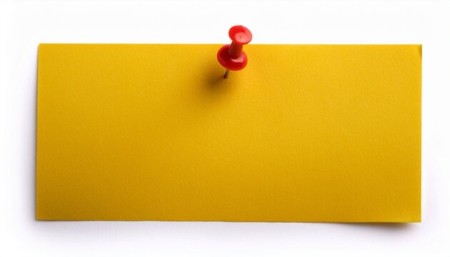 yellow paper with red pin isolated on white background