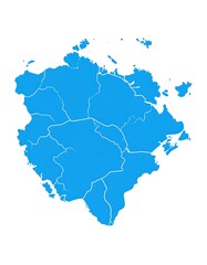 Detailed map of a large, irregular island, divided into numerous subregions