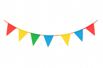 Colorful festival bunting flags hanging on a string, celebrating party event with celebratory pennants