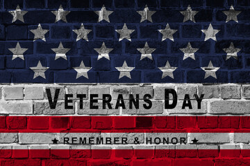 Thank you Veterans Abstract Background Typography on Wall with US Flag. Modern thankful style backdrop