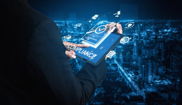 Concept of corporate compliance and risk management. Adhering to legal regulations and internal policies through systematic audits and process verification for business integrity. Fermion