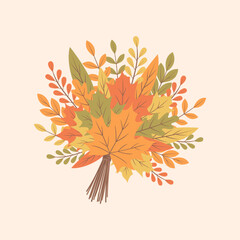 Bouquet of colorful autumn leaves, flat vector illustration