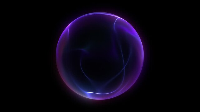 A flexible, wavy sphere in blue and purple. Swirling, undulating motion of a dim sphere. Abstract orb background depicting technology, science, engineering, and artificial intelligence. 4K loop