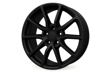Obraz premium Car wheel rim displaying black matte finish, isolated with spokes on transparent background, automotive part