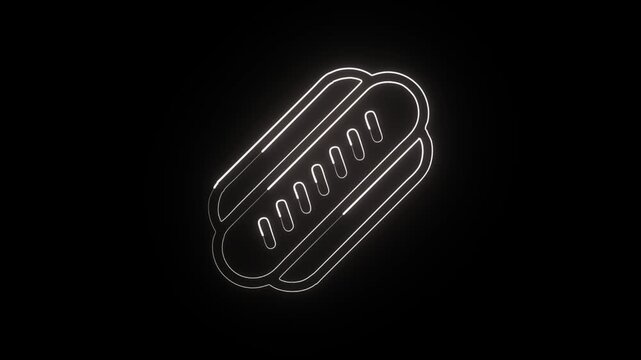 Glowing neon line Hotdog free animated icon. Food animation HD video isolated on black background.