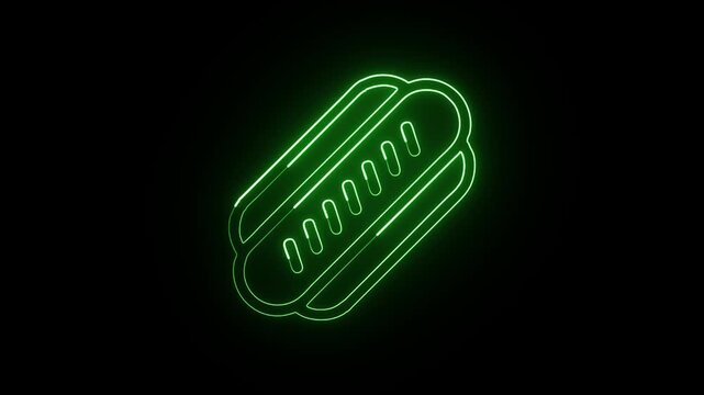 Glowing neon line Hotdog free animated icon. Food animation HD video isolated on black background.