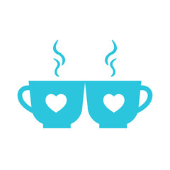 Two cups of Hot chocolate. Isolated on white. Blue icon