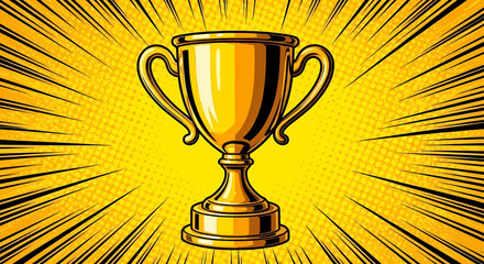Naklejka premium Winner's golden cup trophy award for victory and success. A first place prize for achievement. Pop art comic style