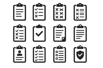 Assorted clipboards with checklists and icons illustrating task management