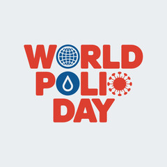 Vector art of world polio day text with globe, water drop, and virus icons, highlighting global health and polio prevention efforts on october 24