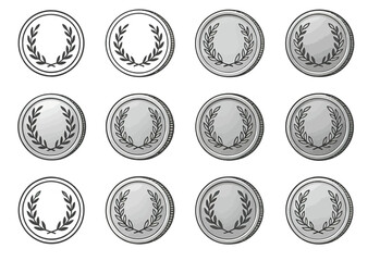Collection of twelve silver coins with laurel leaf design