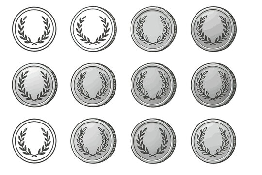Collection of twelve silver coins with laurel leaf design