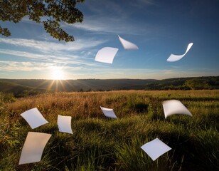blank pages gently fluttering in soft light create serene atmosp