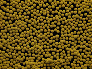 Eine dichte, gelbliche Ansammlung unter wissenschaftlicher Beleuchtung. Detailreiche Texturen und Strukturen enthüllen die Komplexität der Natur.