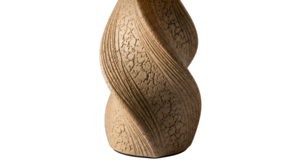 A intricately detailed beige twisted sculpture stands out against a black background. The studio shot highlights its geometric pattern and delicate texture, perfect for adding an artistic touch.