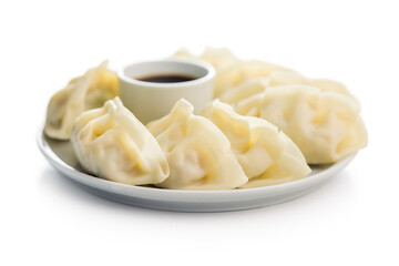 Traditional japanese gyoza dumplings isolated on white background.