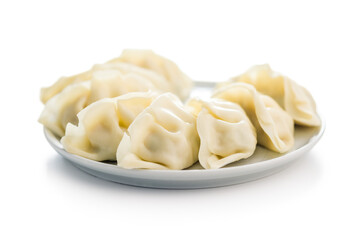 Traditional japanese gyoza dumplings isolated on white background.