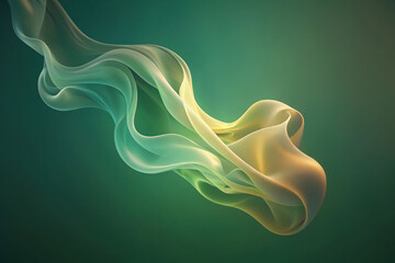 Obraz premium An abstract, fluid form in shades of green and yellow creates a sense of movement and elegance