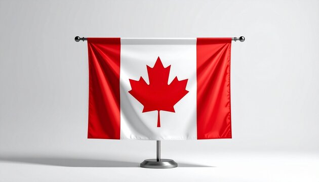 Canadian national flag mounted on silver flagpole