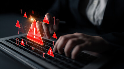 Concept of a critical security warning and system error. This alert signifies a significant...
