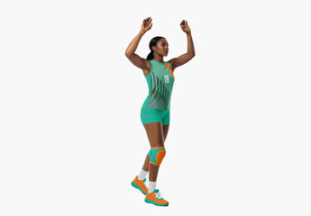 Female Volleyball Kit Mockup with Dynamic Action Pose