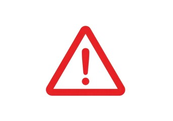 Red warning triangle with exclamation mark isolated on white background