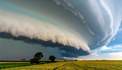 Massive storm cloud, dramatic sky, golden field
