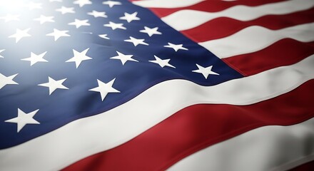 Closeup of the american flag with stars and stripes waving in the wind
