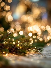 Festive Lights and Evergreen Branches Create a Warm, Inviting Atmosphere During the Holiday Season in a Cozy Indoor Setting