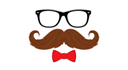 Hipster glasses, mustache and bow tie isolated on transparent background